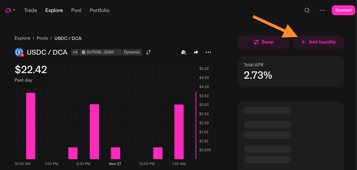 Uniswap V4 Add Liquidity interface showing token input fields